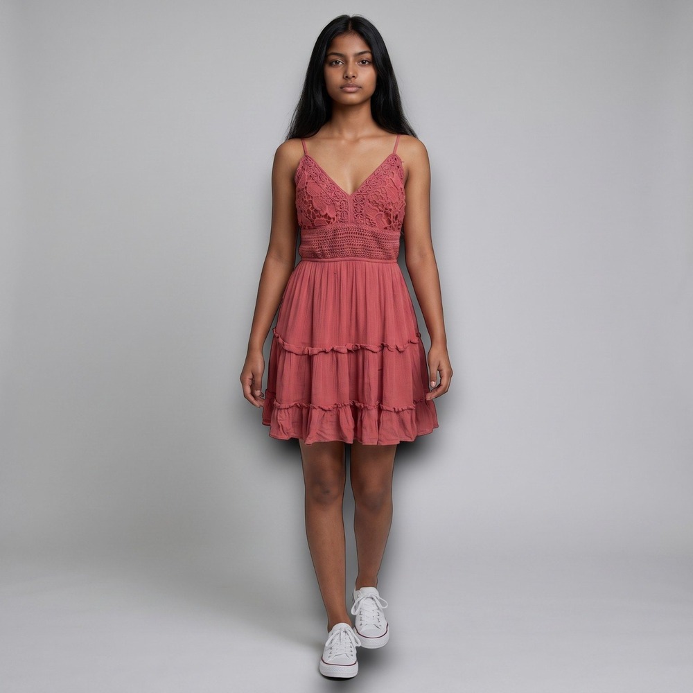 Justify Womens Dress Terracotta Rust XL Mini  Babydoll Crochet Festival Hippie
